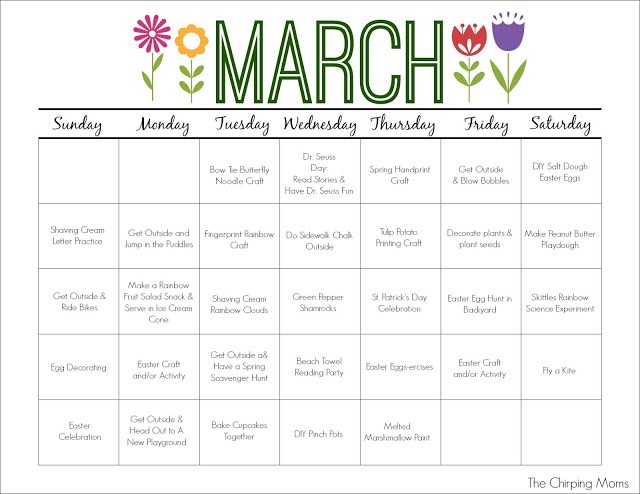 March Printable Activity Calendar For Kids