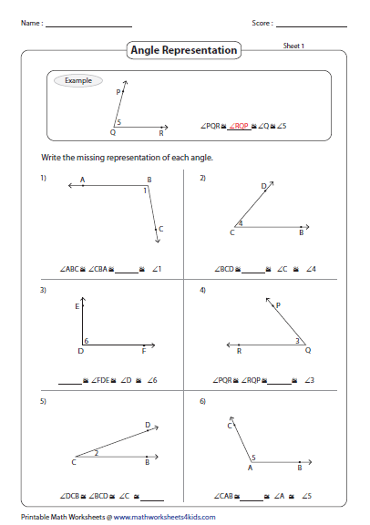 Identifying Parts And Naming Angles Worksheets
