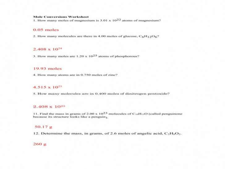 Mole Conversions Worksheet Free Worksheets Samples