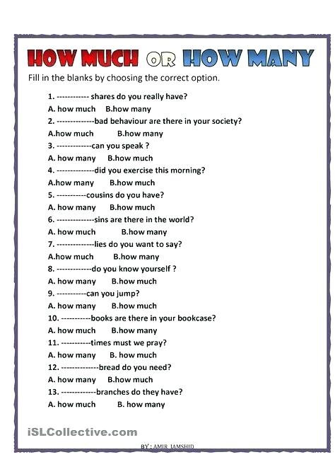 Many And Much Worksheets