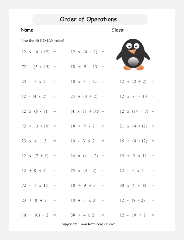 Use The Bodmas Rules To Solve The Equations  With Negative Numbers