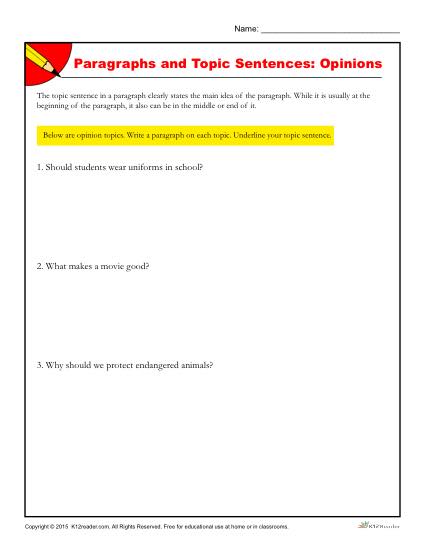 Paragraphs And Topic Sentences  Opinions