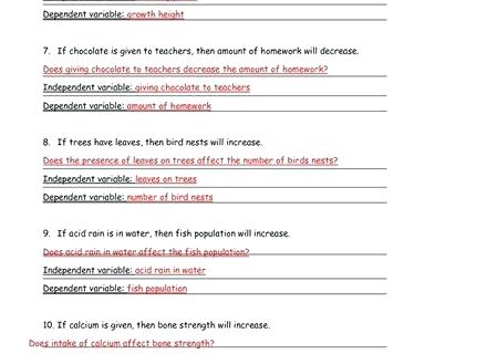 Scientific Variables Worksheet Scientific Method Worksheet Answers