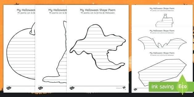 Shape Poetry Template Spanish Halloween Worksheets Vocabulary