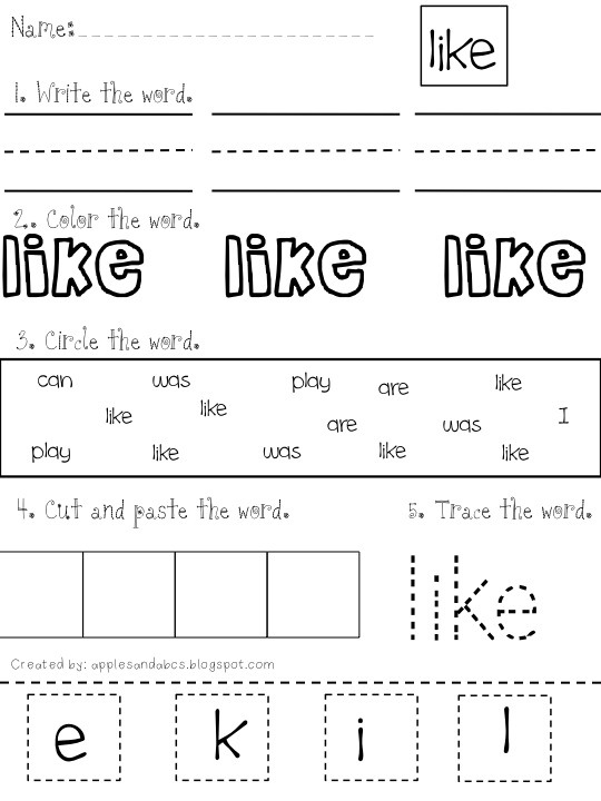 Sight Word Worksheet  New 682 Sight Word Worksheet For Kindergarten