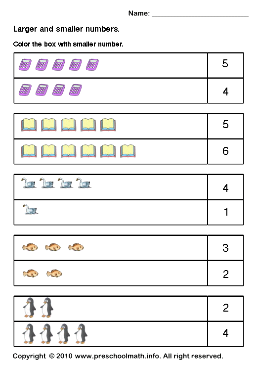 Larger And Smaller Numbers Worksheets For Preschool And Kindergarten