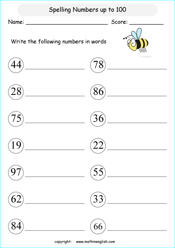Write Number Words Up To 100 Math Number Writing Worksheet For