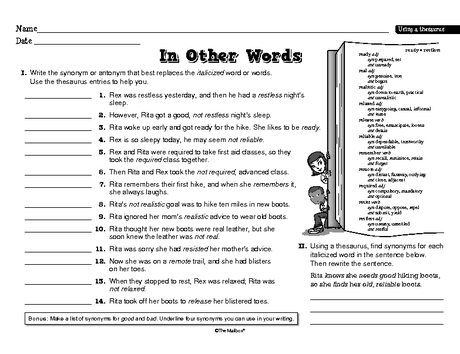 Free Printable   Using A Thesaurus  Worksheet
