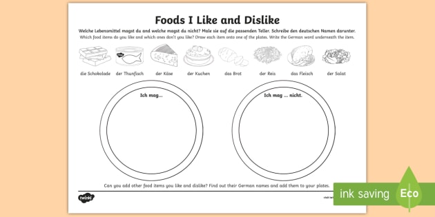 Food Likes And Dislikes Worksheet   Worksheet German