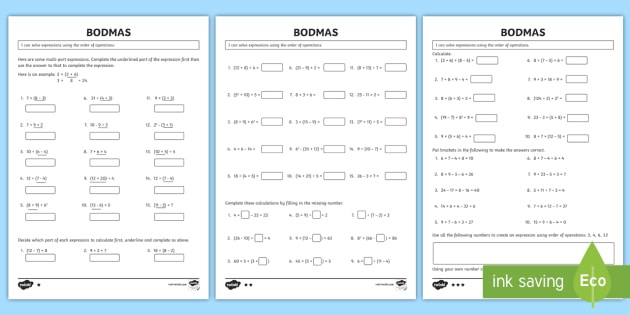 Year 6 Order Of Operations Bodmas Maths Differentiated Worksheet