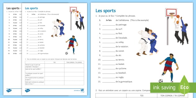 Sports Worksheet   Worksheet French