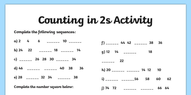 Counting In 2s Worksheet