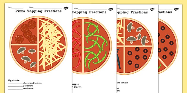 Pizza Fractions Halves Quarters And Thirds Worksheets