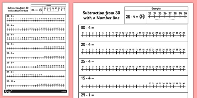Subtraction From 30 With A Number Line Worksheet   Worksheet