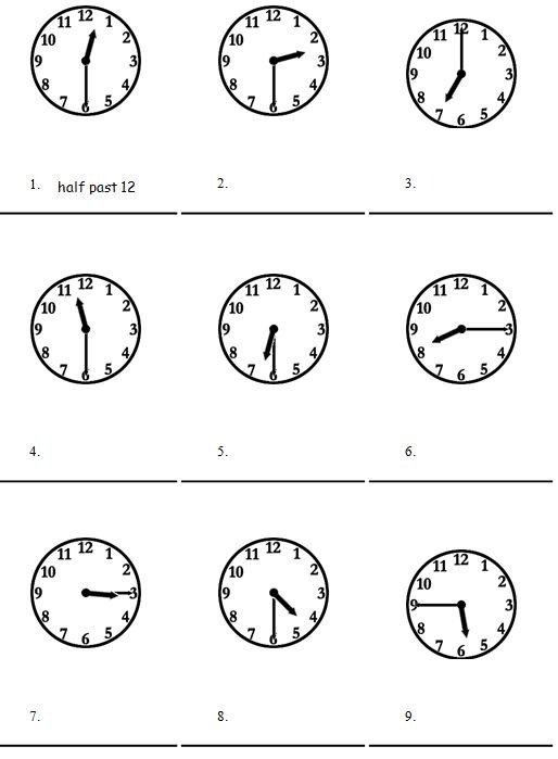 Half Past Clock Worksheet