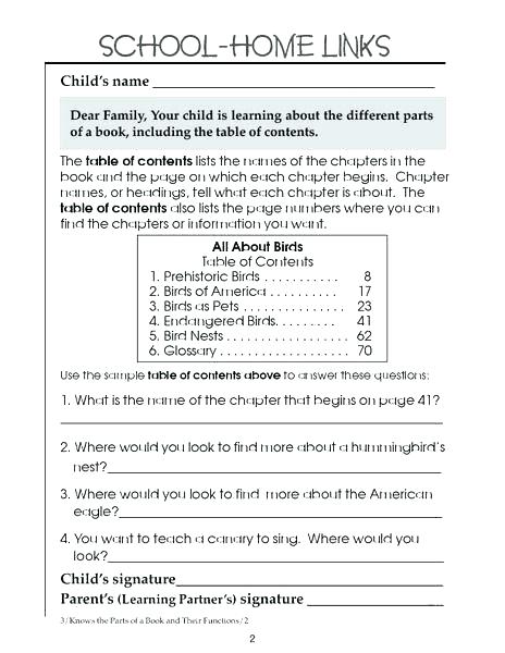 Text Features Lesson Plans 3rd Grade Table Of Contents Grade