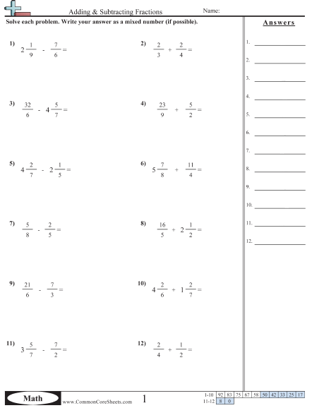 Fraction Worksheets