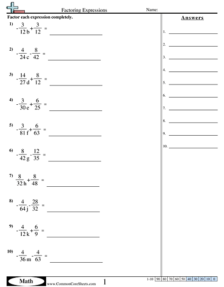 Algebra Worksheets
