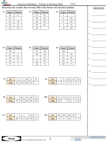 Patterns & Function Machine Worksheets