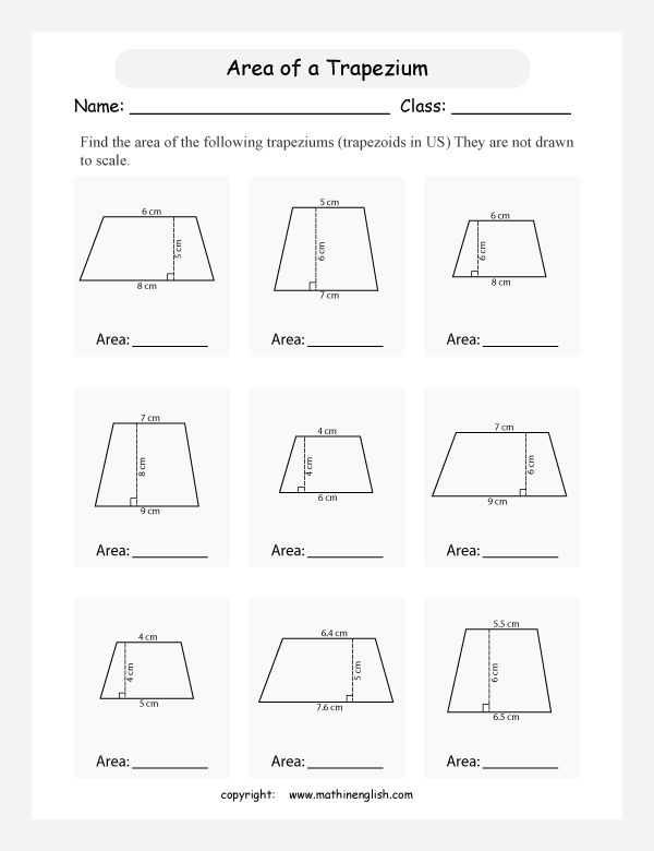 Calculate The Area Of Trapeziums (trapezoids In The Us) By Using