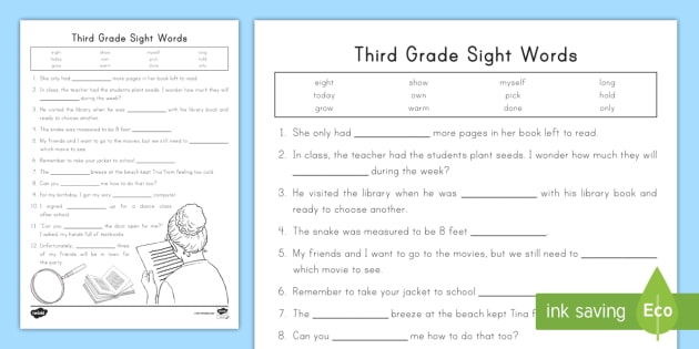Third Grade Sight Words Worksheet   Worksheet