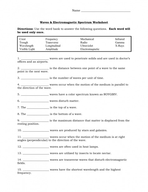 Science 8 Electromagnetic Spectrum Worksheet