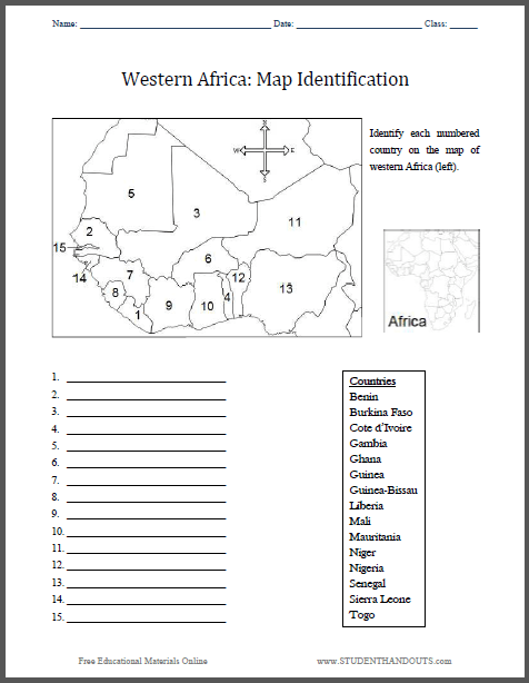 Western Africa Map Identification Worksheet
