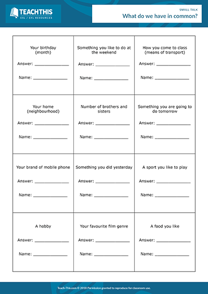 Small Talk Esl Activities Games Role