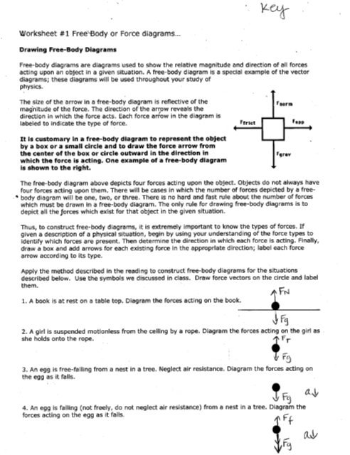 Worksheet  1 Free'~body Or Force Diagrams