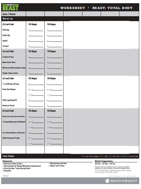 Beast Body Worksheets : Body Beast Worksheets