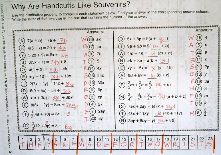 Printables  Algebra With Pizzazz Worksheet Answers