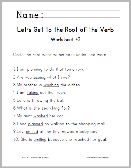 Root Of The Verb Worksheet  3
