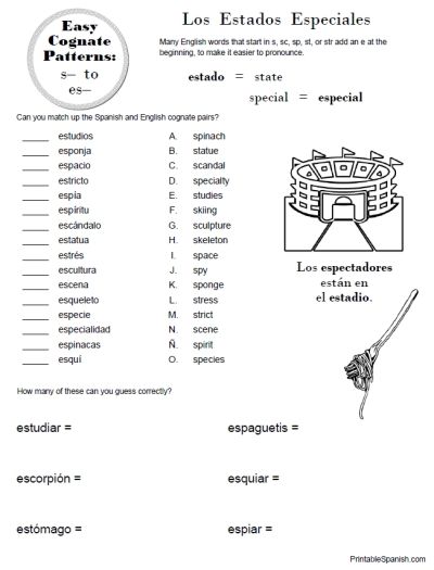 New Printable Spanish Freebie Of The Day! Cognate Patterns  S To