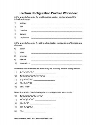 Electron Configuration Practice Worksheet