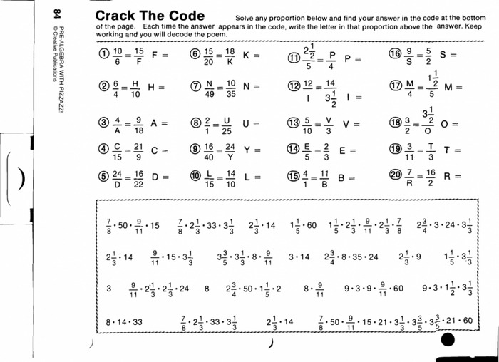 Pre Algebra With Pizzazz Worksheet Answers