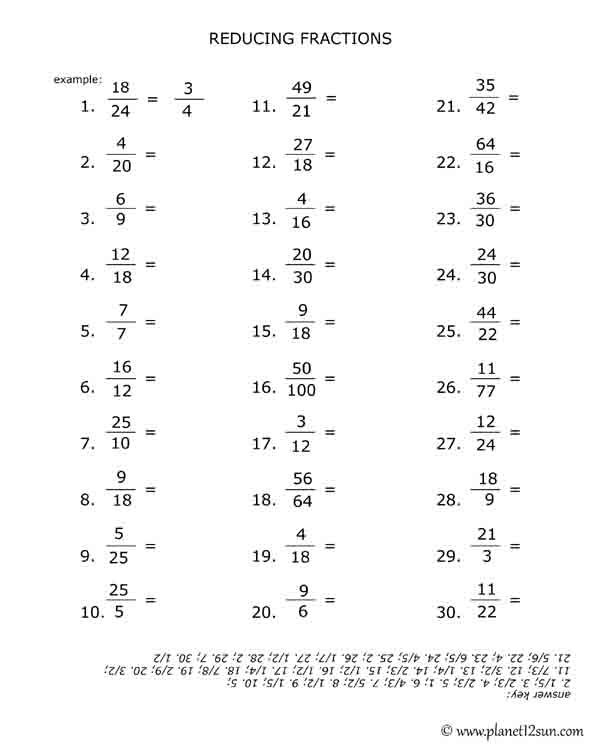 Free Reducing Fractions Worksheet  4th + 5th Grades