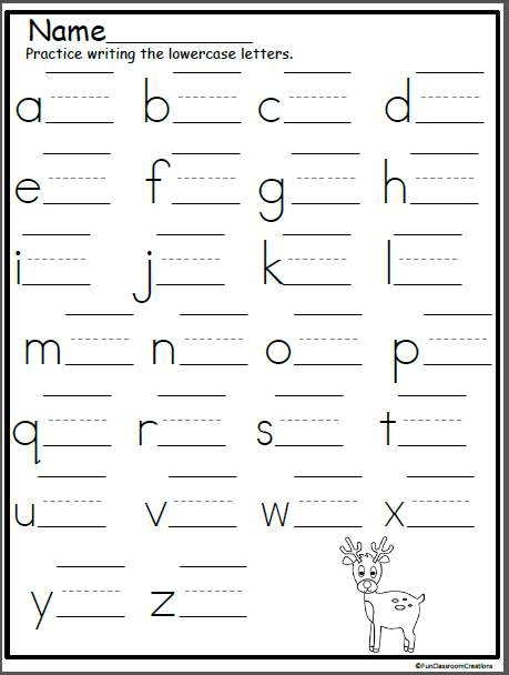 Reindeer Lowercase Letter Writing Practice