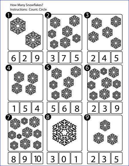 Count Snowflakes Math Worksheet