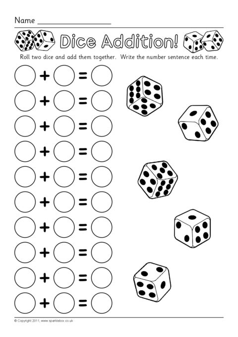 Dice Addition Worksheets (sb6050)