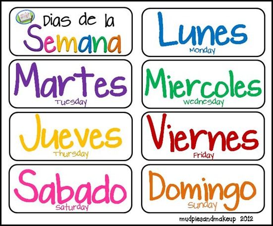 Spanish Days Of The Week, Various Printables