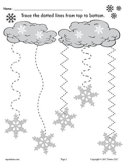 Free Printable Winter Snowflakes Line Tracing Worksheets