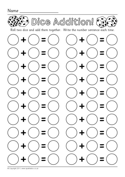 Dice Addition Worksheets (sb6050)