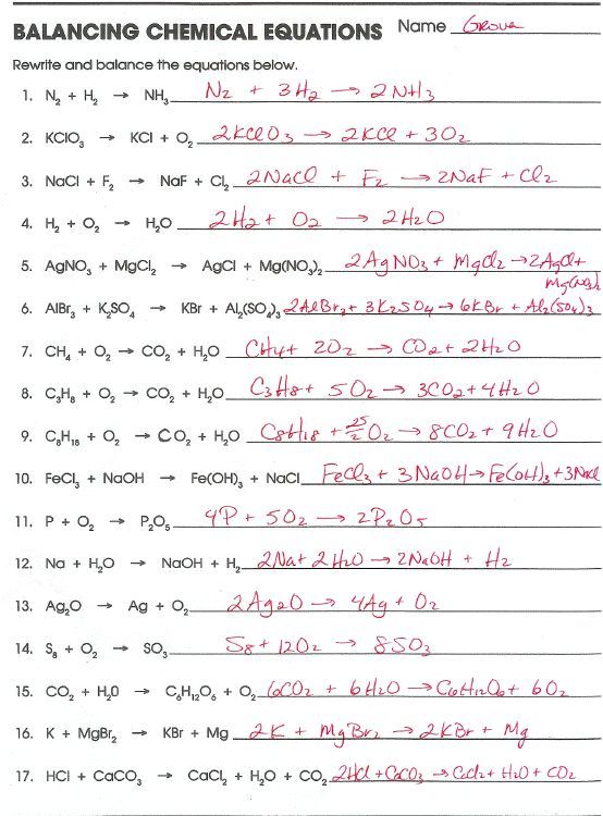Balancing Chemical Equations Worksheets With Answers