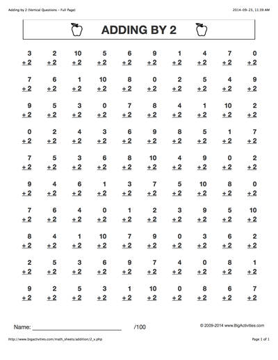 Adding By 2 Addition Math Worksheets With 6 Different Styles To | Free ...