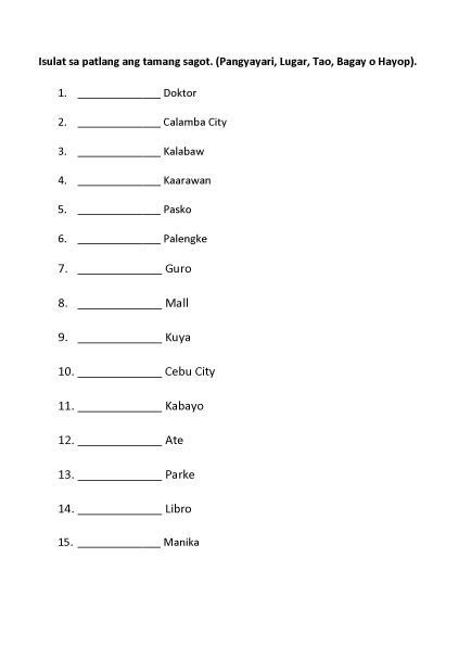 Filipino Worksheet