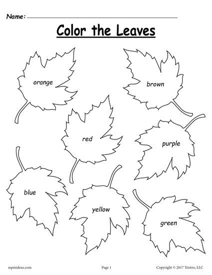 Free Fall Leaf Color Words Worksheet