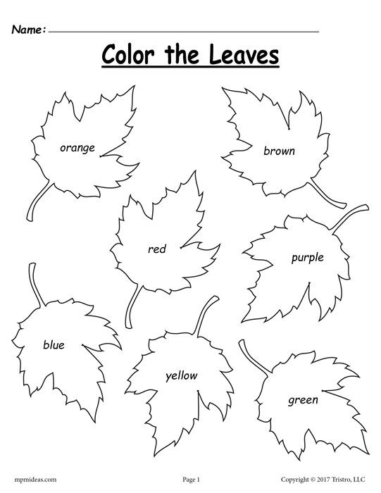 Free Fall Leaf Color Words Worksheet