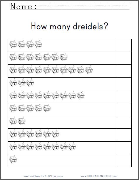 How Many Dreidels  Hanukkah Counting Worksheet
