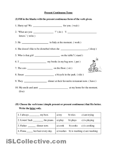 Present Continuous Worksheet