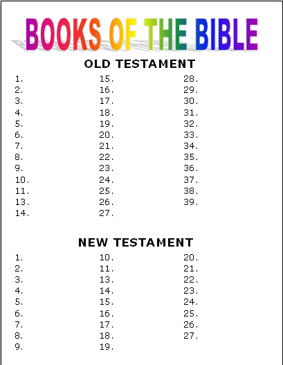 Books Of The Bible Worksheet